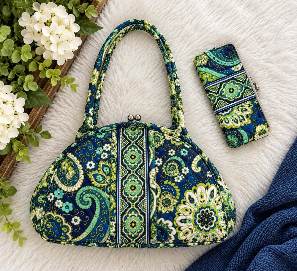 Vintage Vera Bradley Rhythm and Blues Eloise Bag & Kisslock Wallet Set Retired